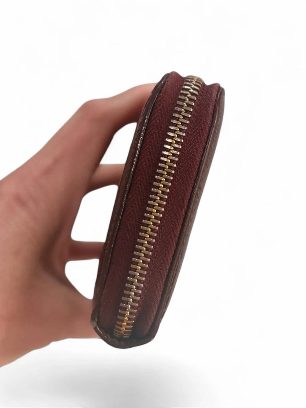 Christian Dior Vintage Trotter Print Patent Leather Long Zip Wallet | Burgundy